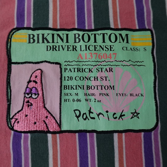 Spongebob Shirt Mens Small Pink Purple Nickelodeon Patrick Star Driver License - Picture 3 of 10